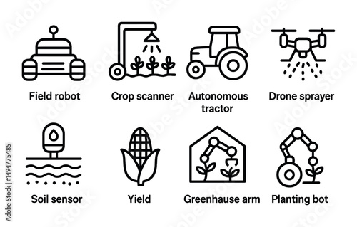 Smart agriculture line icons set - farming, technology, and modern agribusiness symbols