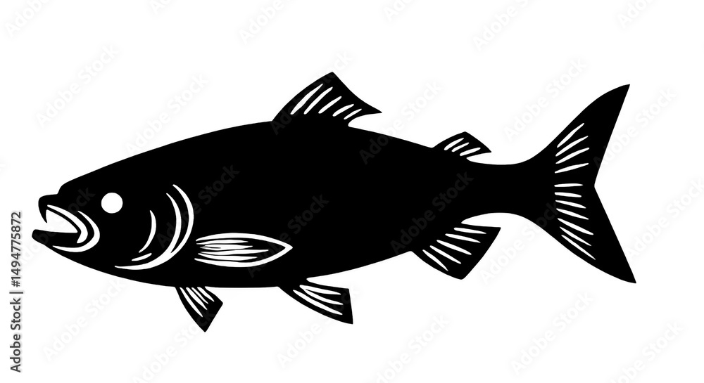 Fototapeta premium Detailed illustration of fish with fins, scales, and streamlined body, suitable for educational or scientific use