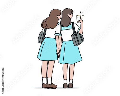 自撮りする女子高生の後ろ姿