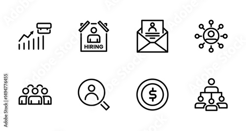 Hiring Process Line Icons. Recruitment, Job Application, Interview, Candidate Selection Vector Set