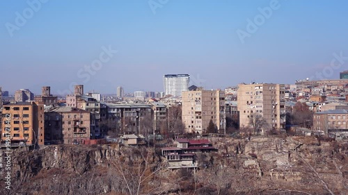Cityscape of Yerevan, Armenia with communist apartment blocks
