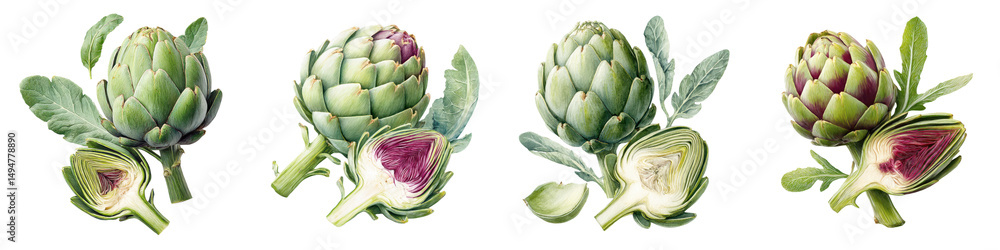 Obraz premium A collection of fresh artichokes in various stages of growth