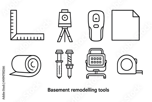 Construction and diy outline icons set – blueprint, renovation, home improvement tools
