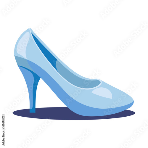 a light blue high-heeled shoe or pump with a medium heel height.