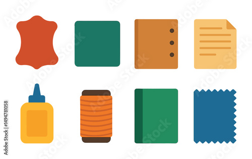Tailoring materials flat icons set – sewing, fashion design essentials, style tools