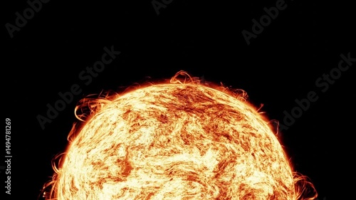 A partial view of the Sun vividly displays its fiery, turbulent surface and arching solar flares, glowing intensely against a stark black background.