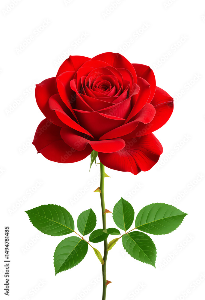 Fototapeta premium Red Rose, Isolated Transparent Background, Minimalist Design Element