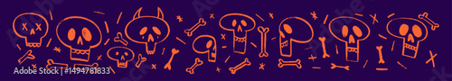 Outline of skull with crossbones in crayon drawing style, pirate theme vector art. Flat vector illustration isolated