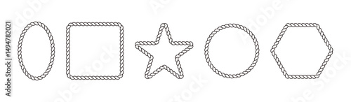 Rope line border with lasso knot and cord texture for marine themes. Flat vector illustration isolated on white background.