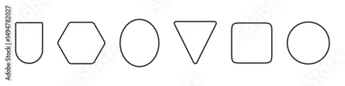 Oval rope element with sailor knot and cable outline. Flat vector illustration isolated on white background.