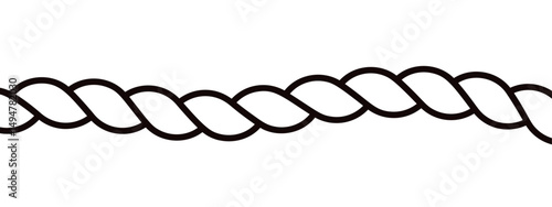 Linear rope border with marine pattern and braided texture. Flat vector illustration isolated on white background.