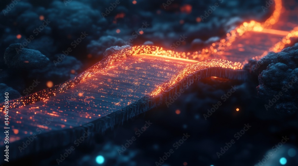 Naklejka premium Molten pathway through cosmic debris