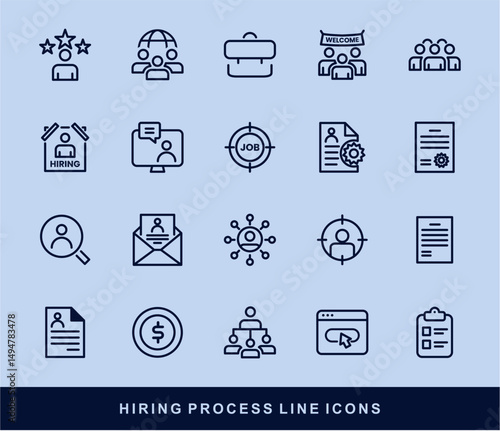 Hiring Process Line Icons. Recruitment, Job Application, Interview, Candidate Selection Vector Set