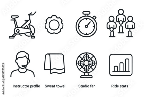 Fitness and exercise icons set – outline, linear, workout and gym symbols