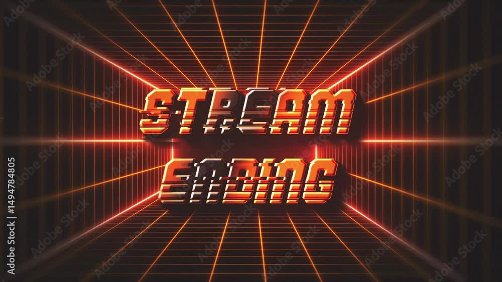 Stream Ending Screen – Synthwave Style Animated Overlay with Retro 80s 3D Grid
