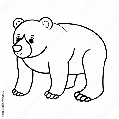 A calm and cuddly bear in a walking pose, drawn in outline style.
