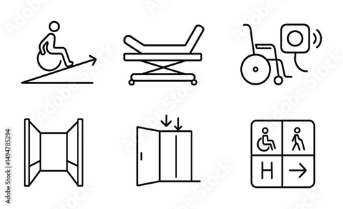 Accessibility line icons set – wheelchair, disability, inclusion symbols