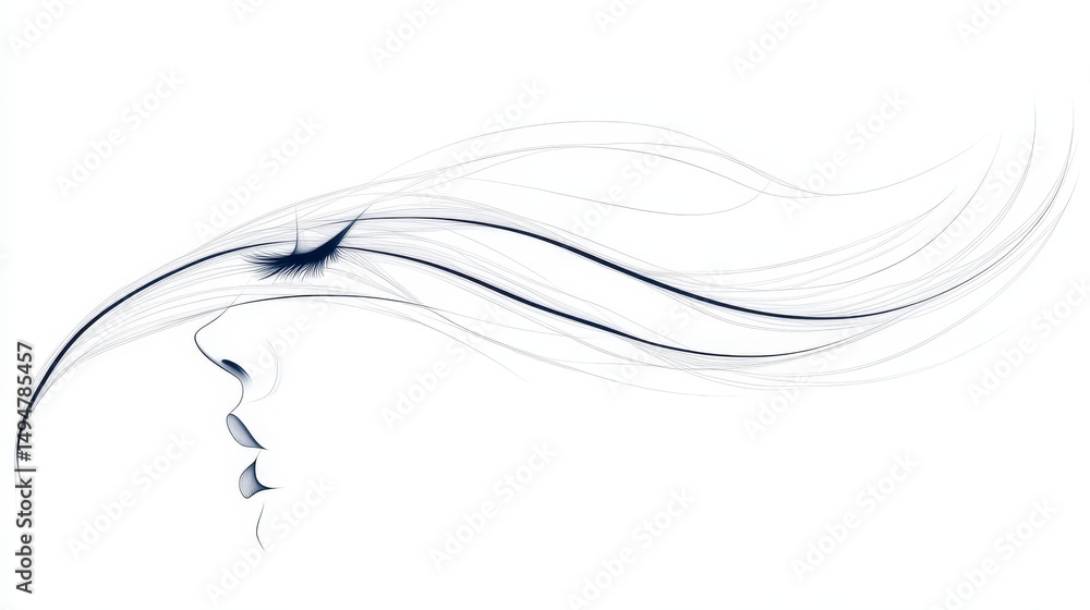 Obraz premium Abstract drawing of a woman's face artistic outline minimalistic art ethereal environment side view concept
