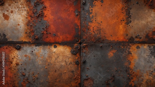 Abstract Rusty Metal Panels Texture with Bolts Grunge Background