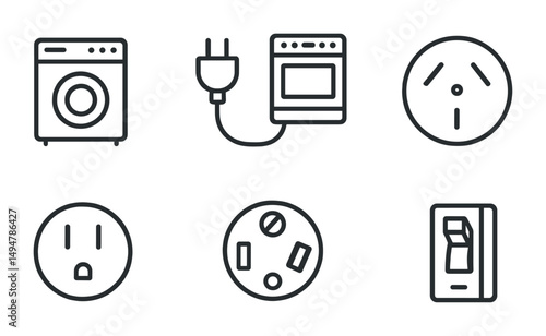 Home appliances linear icons set – outline, household, electrical symbols