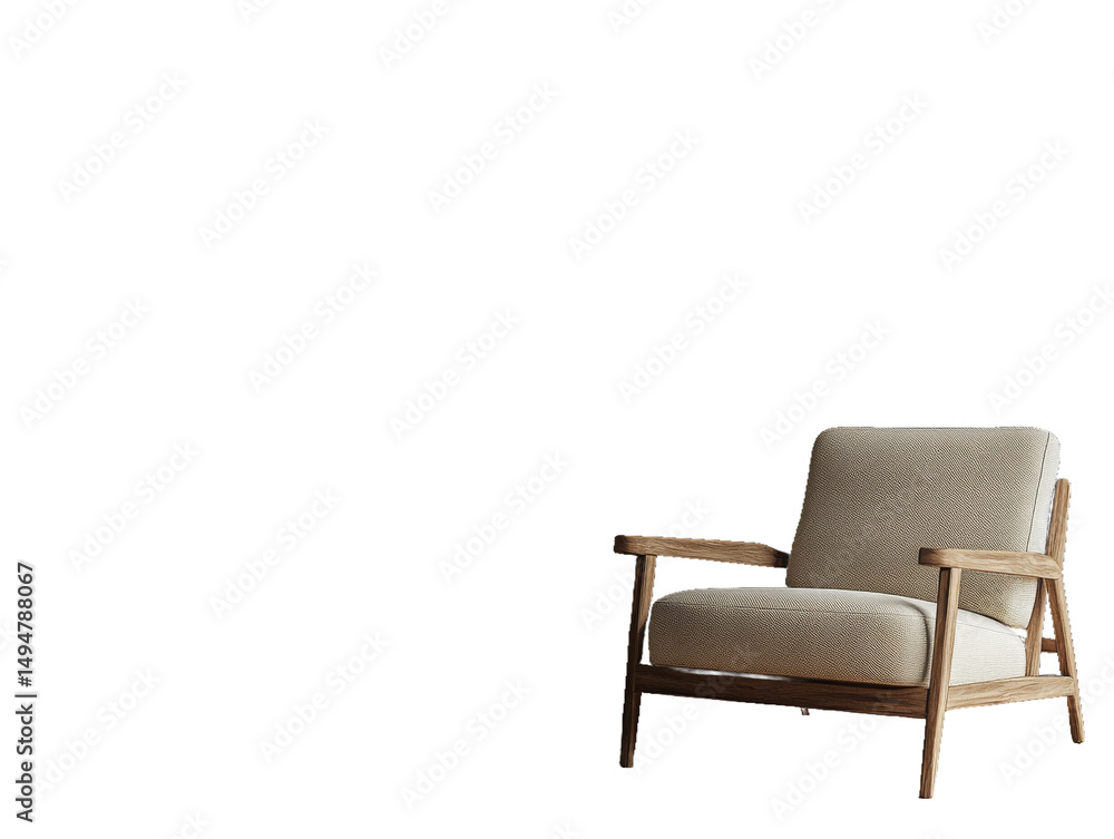 A modern, minimalist armchair with a wooden frame and soft upholstery. A modern, minimalist armchair with a wooden frame and soft upholstery.