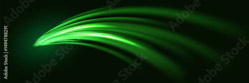 Glowing green speed lines. Light glow effect. On a transparent background.