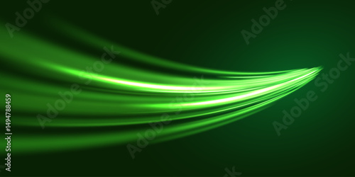 Glowing green speed lines. Light glow effect. On a transparent background.