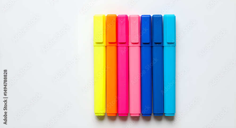 Obraz premium Pack of highlighters in assorted colors, arranged on white background