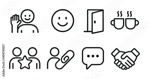 Communication and greetings icons set – outline, line, social and interaction symbols
