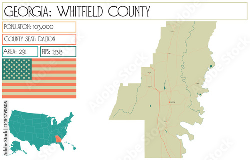 Large and detailed map of Whitfield County in Georgia USA.