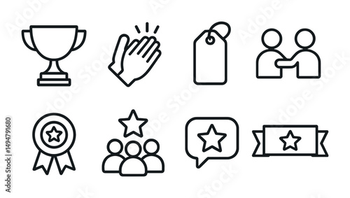 Business and communication outline icons set – sleek, linear, corporate symbols