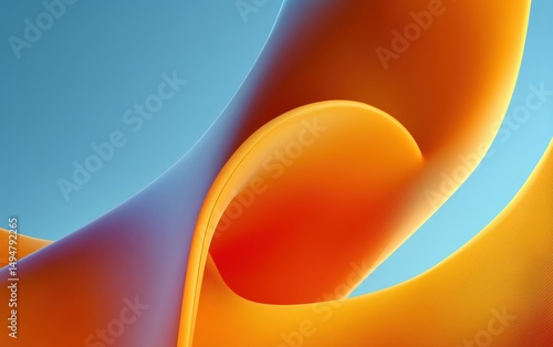 Vibrant abstract orange wave creates a dynamic, fluid motion on a pastel blue background. Tech, design, and modern creative wallpaper.