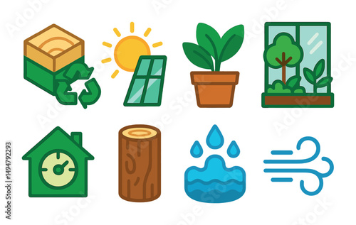 Eco and nature outline icons set – sustainability, green energy, environment