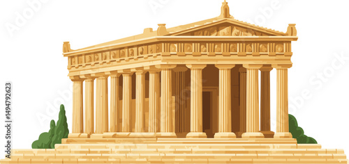 Historical architecture representation of a magnificent ancient temple cartoon isolated on transparent background. Vector illustration.