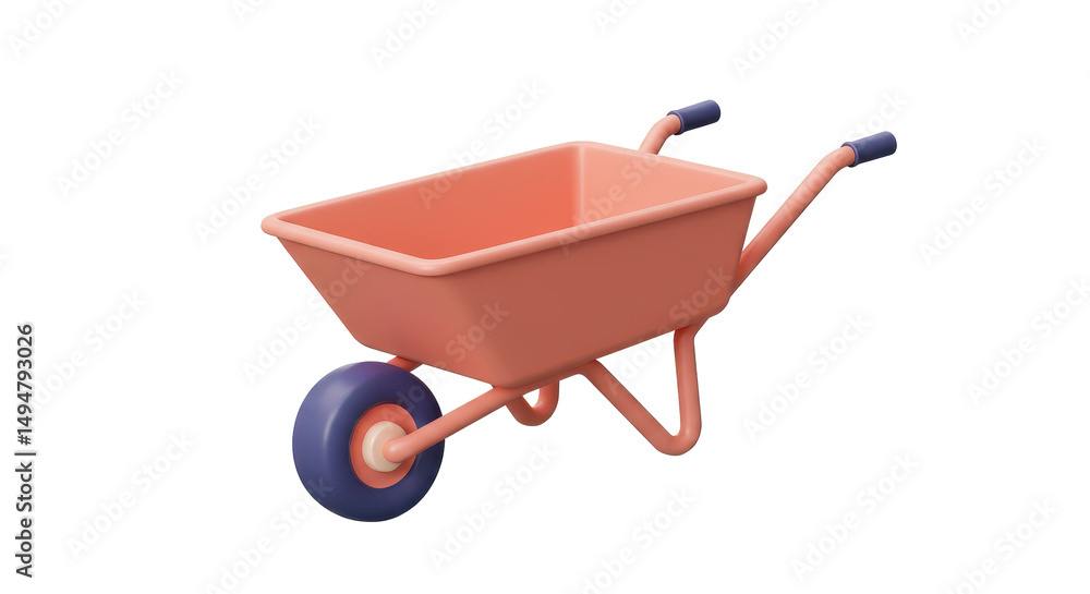 Isolated Garden Wheelbarrow with Pink Tub and Blue Wheel Isolated Garden Wheelbarrow with Pink Tub and Blue Wheel