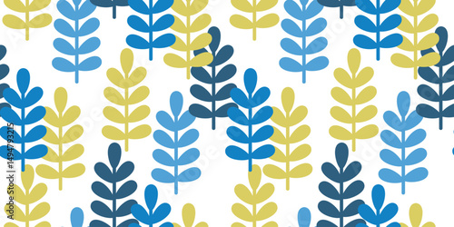 Seamless vector illustration of a repeating leaf pattern on a white background. Ideal for eco-friendly designs, textiles and digital projects requiring a nature theme.