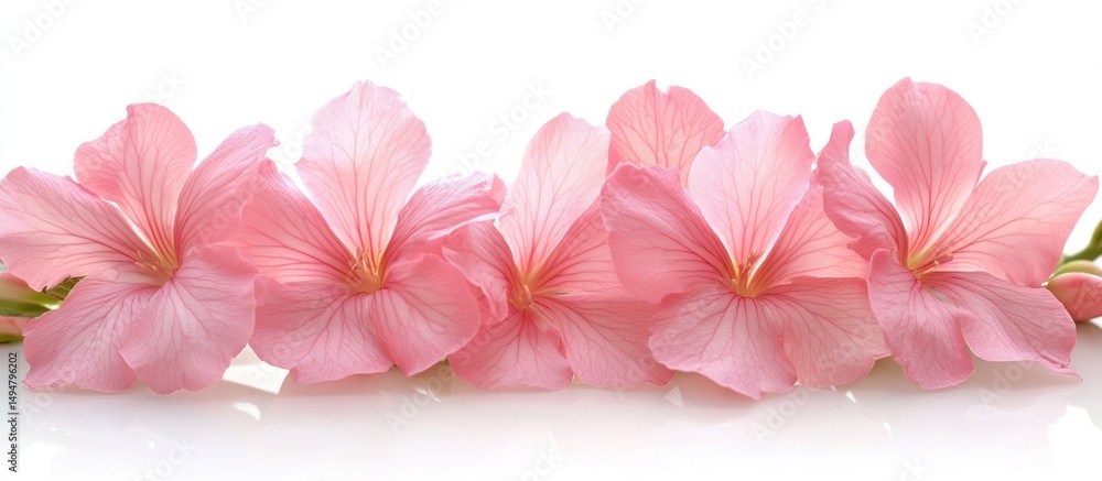 Obraz premium Pink Flowers Border on White Background Floral Arrangement