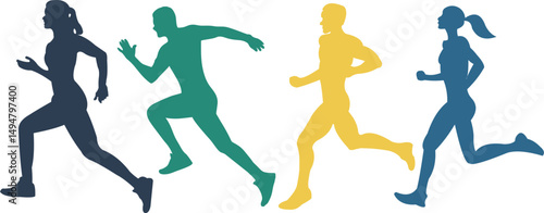 Silhoutte Runners Running Sports Silhoutte Set