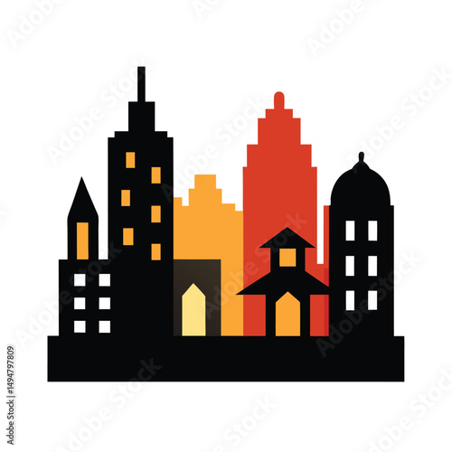 Wallpaper Mural Abstract cityscape silhouette featuring skyscrapers with contrasting colors and geometric buildings Torontodigital.ca