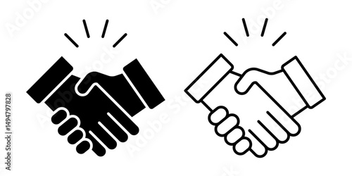 Vector isolated Shaking Hand icon set in black outline and fill