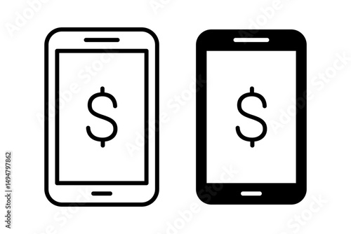 Vector isolated Mobile Banking icon set in black outline and fill