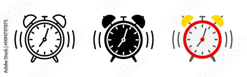 Vector isolated Alarm Clock icon set in outline and fill