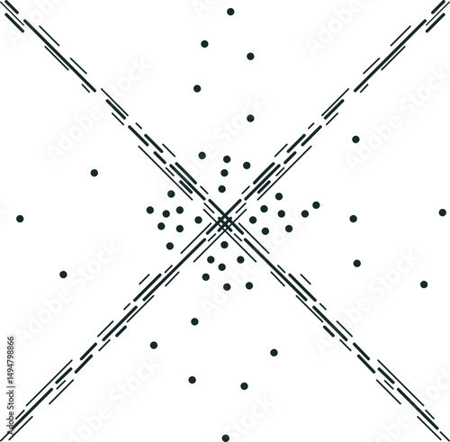 The screen is crossed by a cross in the form of tracks of thick and thin lines. Between them there are dots.