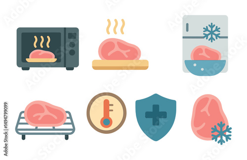 Food safety flat icons set – cooking, kitchen, health and hygiene symbols