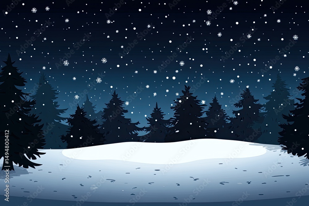 Naklejka premium Snowy winter night in a forest