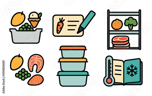 Food storage and preservation icons set – flat, filled, kitchen and meal symbols
