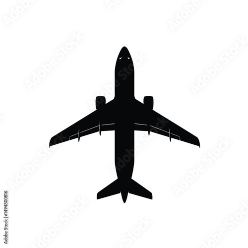 Black Silhouette of an Airplane Viewed from Below – Minimalistic Aviation Illustration