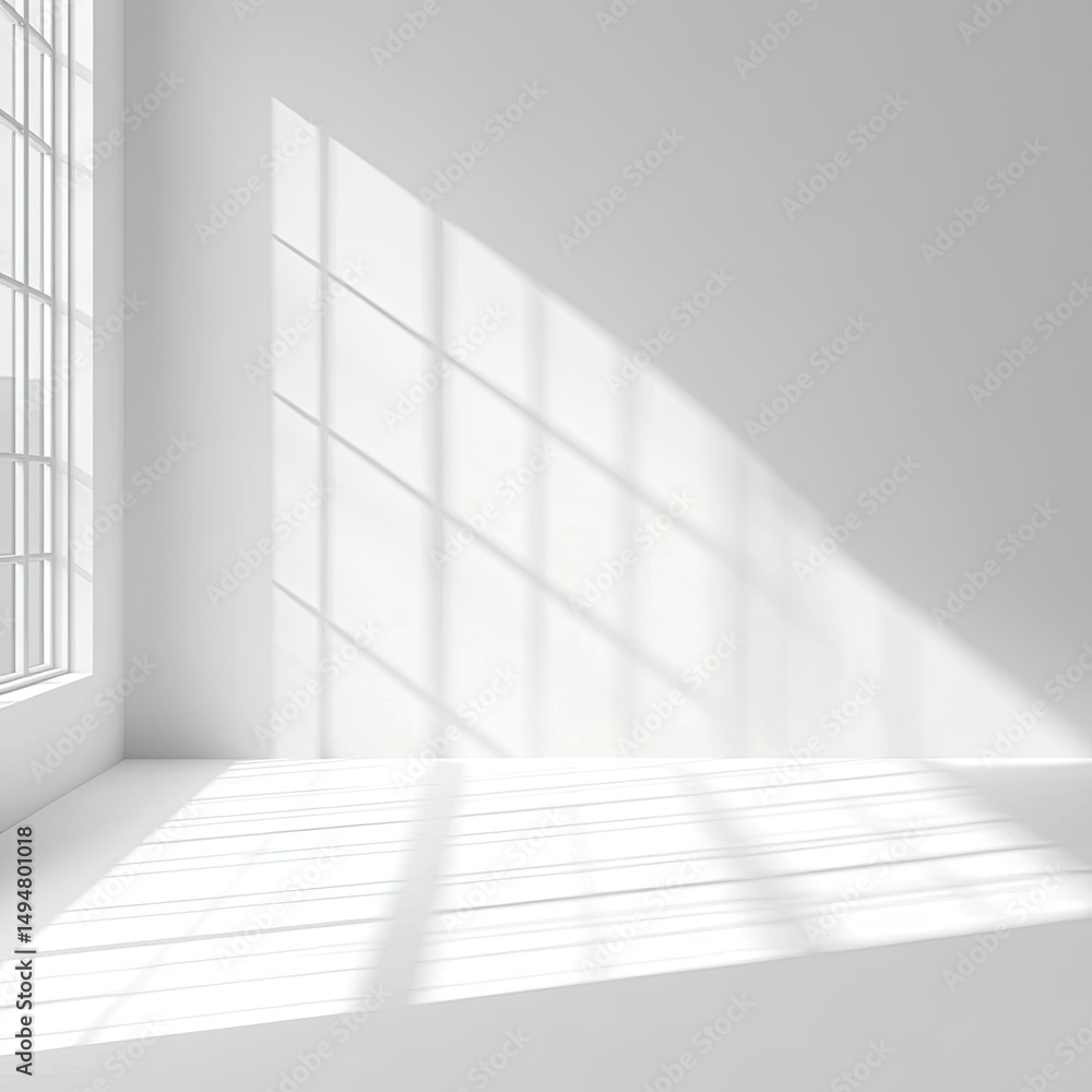 Obraz premium Empty, bright room with shadows from a large window