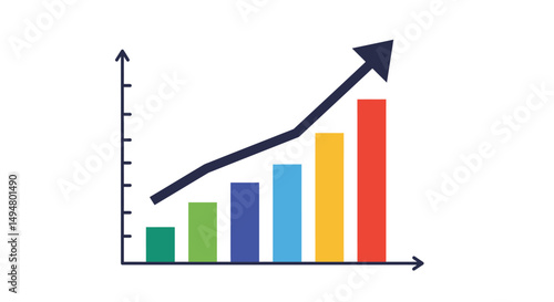 Business Growth Bar Chart with Upward Arrow Showing Positive Trend