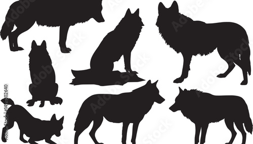 Mystery of the Howling Wolf: Black Silhouette Canine Pack in the Wilderness - Stylized Vector Art and Graphic Illustration